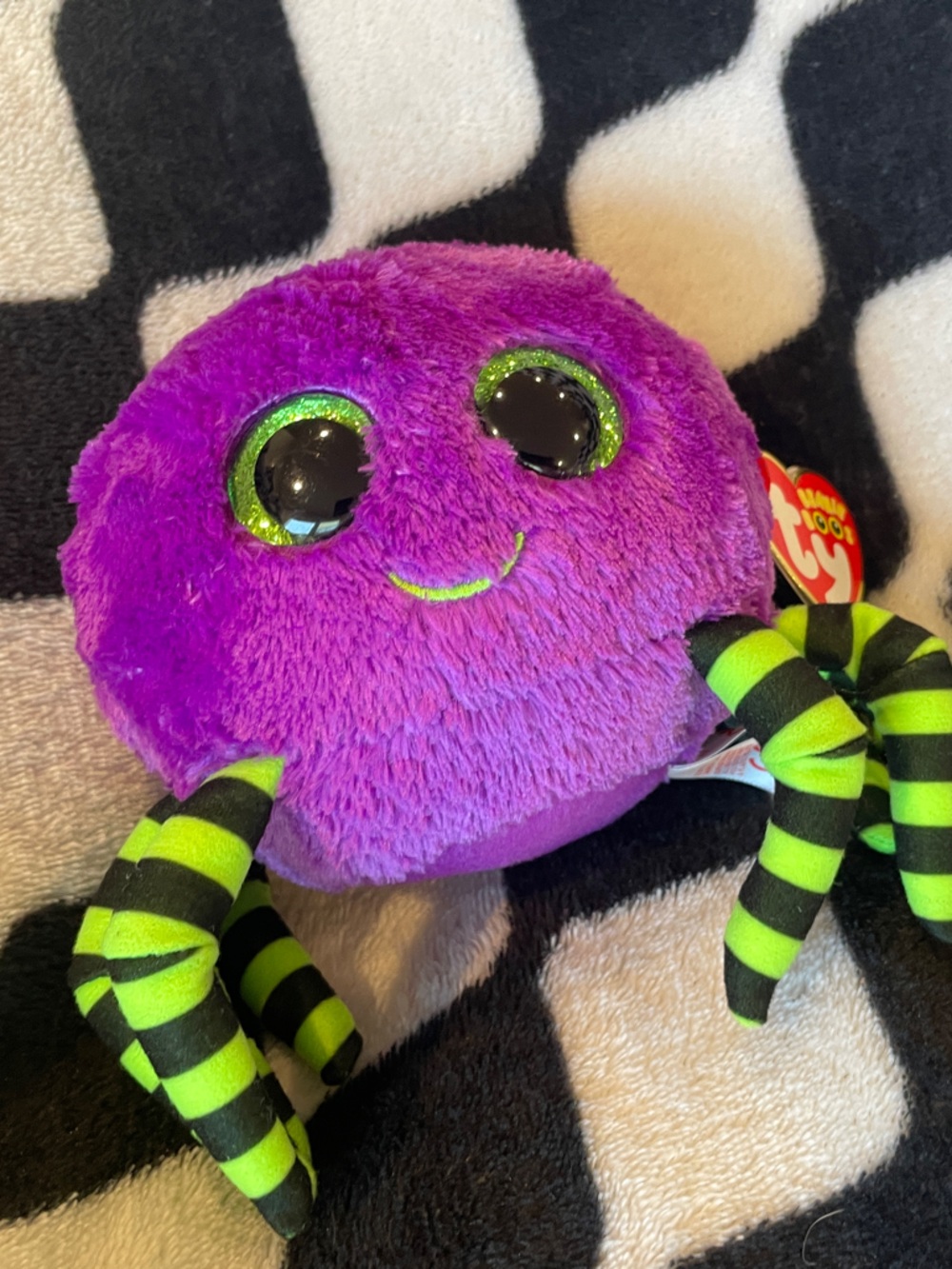 Ty Purple Plush Spider with Neon Green Accents